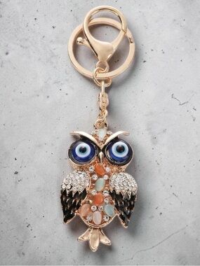 New! Owl Crystal & Enamel Bag Charm/ Keychain (NWT)